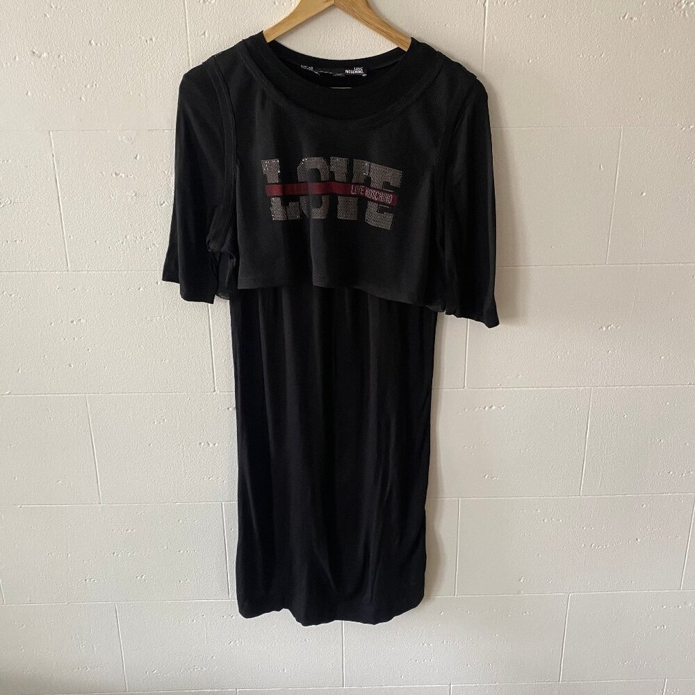 Love Moschino Y2K | Black LOVE Logo Mesh Club T-Shirt Dress | Size 6